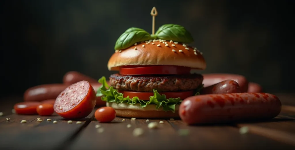 Symbolische Darstellung einer Falle mit verarbeiteten veganen Fleischersatzprodukten darin