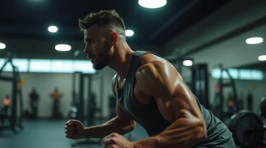 Dynamisches Bild eines sportlich trainierenden Menschen, der konzentriert ein intensives Workout absolviert, symbolisch für Effizienz und Maximale Ergebnisse in kurzer Zeit