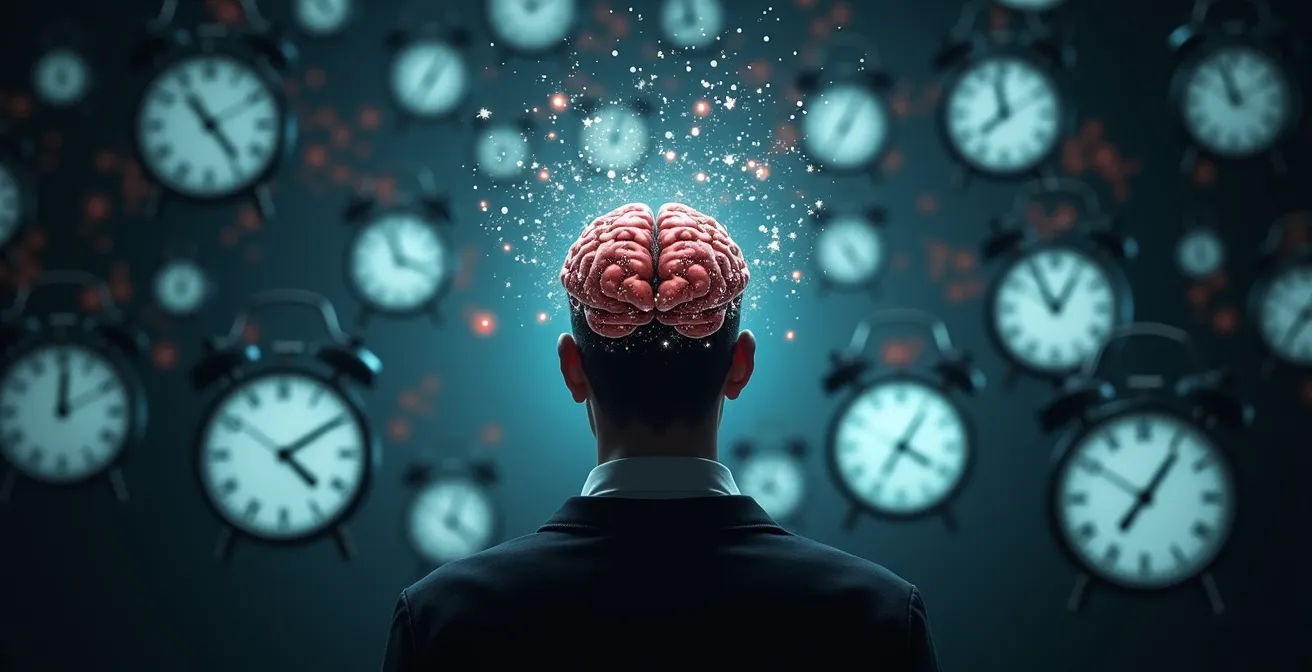 Symbolische Darstellung der negativen Auswirkungen von Multitasking auf Gehirn und Produktivität
