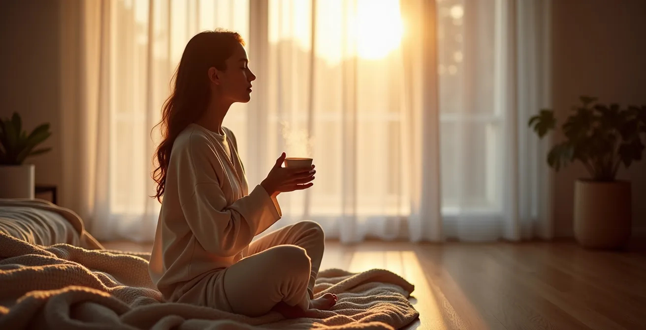 Ruhige Abendszene mit warmem Kerzenlicht und entspannter Atmosphäre