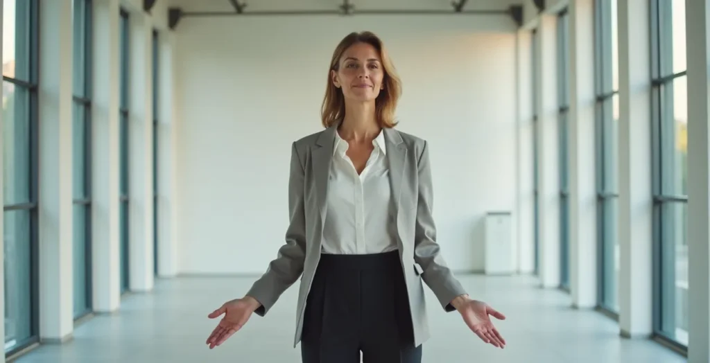 Eine Person mit aufrechter, selbstbewusster Körperhaltung, die Präsenz und natürliches Charisma ausstrahlt