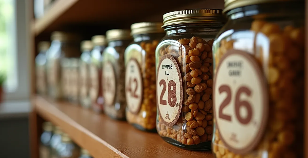 Organisierte deutsche Küche mit First-In-First-Out Vorratsschrank-System