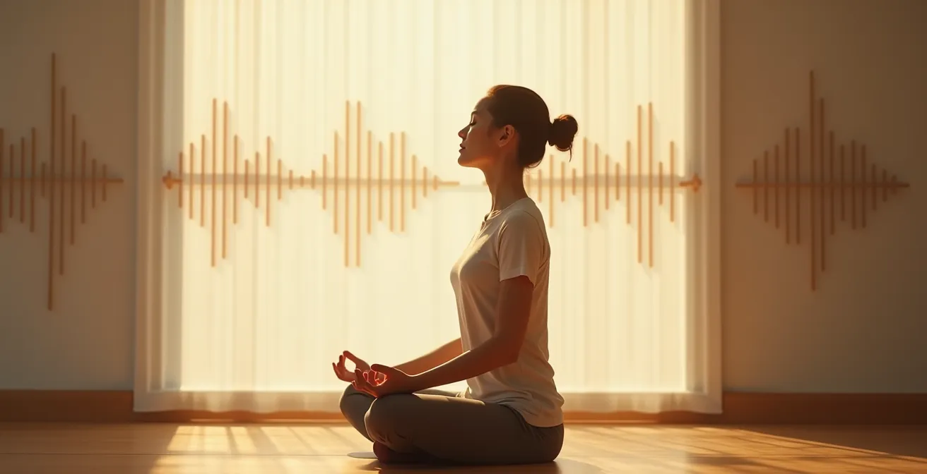 Ruhiges Gehirn in meditativer Atmosphäre mit beruhigenden Farben, symbolisiert mentale Stabilität durch einen festen Schlafrhythmus.