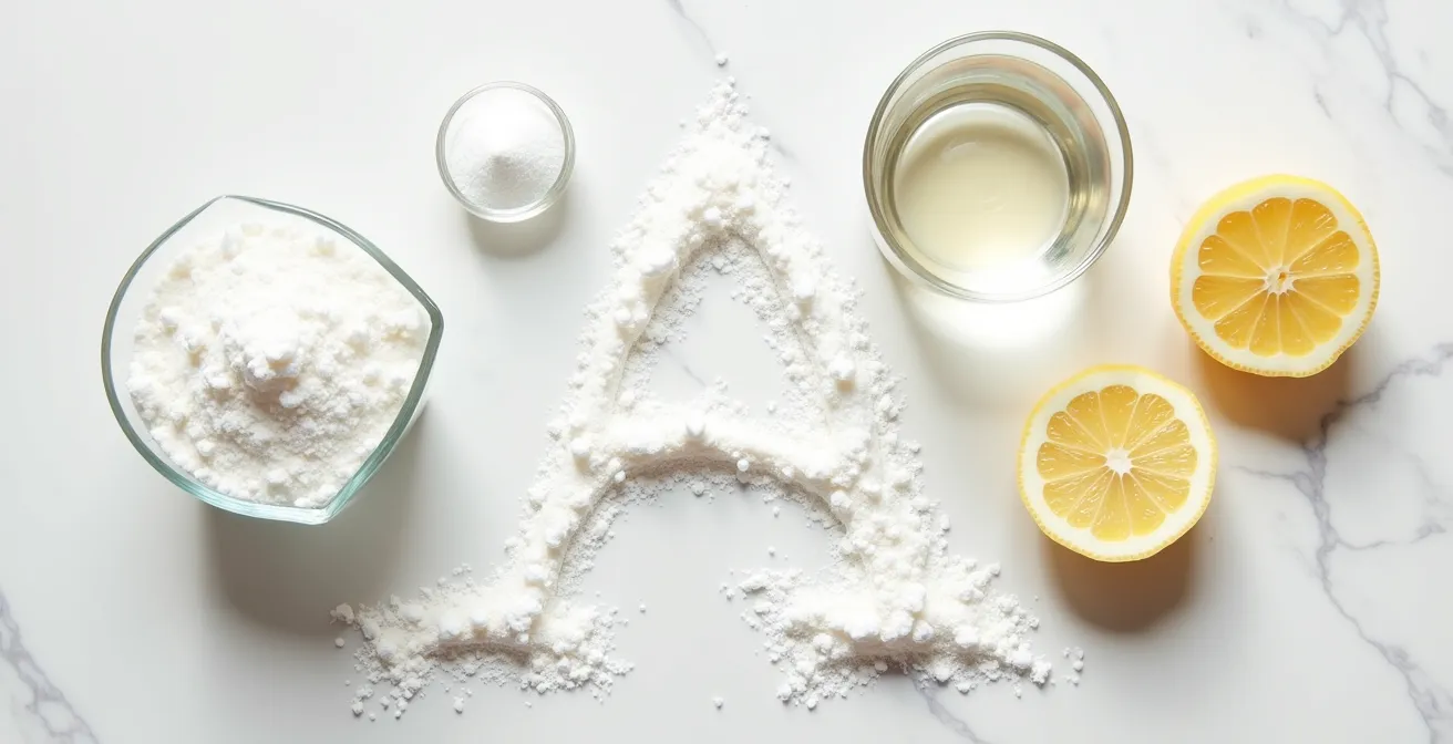 Symbolische Darstellung natürlicher Reinigungsmittel in minimalistischer Anordnung