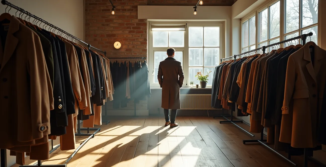 Atmosphärische Aufnahme eines Berliner Vintage-Ladens mit klassischen Kleidungsstücken