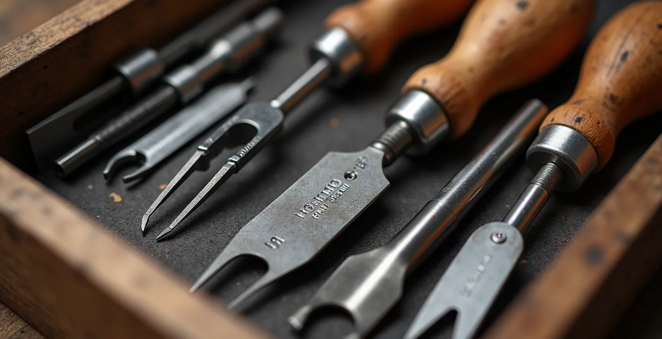 Hochwertige deutsche Werkzeuge ordentlich arrangiert in einer Werkzeugkiste